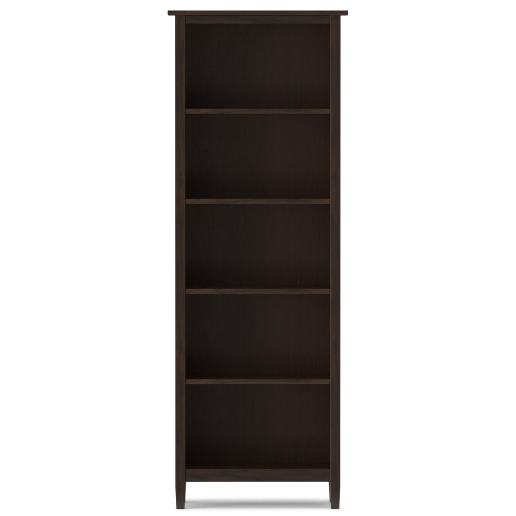 SIMPLIHOME Warm Shaker Bookcase - 72 inch Tall 5-Shelf Solid Wood Bookshelf in Tobacco Brown, Transitional Storage for Living Room, Study Room or Office with Adjustable Shelves and Tapered Legs