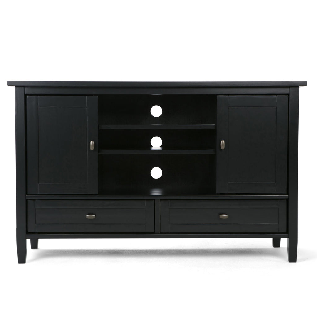 SIMPLIHOME Warm Shaker TV Stand - 47 inch Wide Solid Wood Media Console in Black, Transitional Entertainment Center for TVs up to 50 Inches with 2 Cabinets, 2 Drawers, and Cord Management