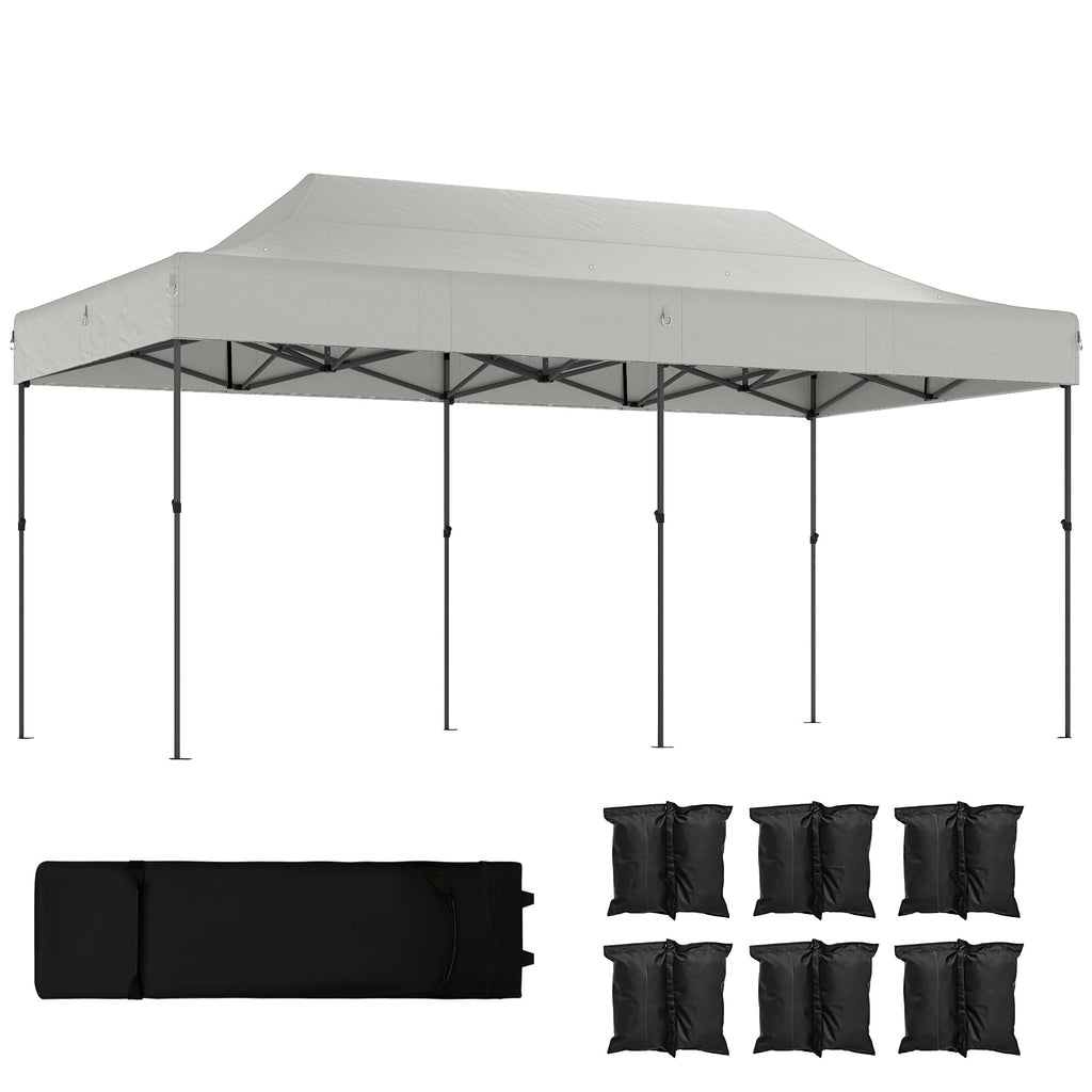 Outsunny 10 x 20 ft Pop Up Canopy Tent, Heavy Duty UPF50+ Outdoor Portable Instant Canopy Shelter with Wheeled Carry Bag, Sandbags, Adjustable Height for Parties, Events, Camping, White