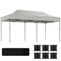 Outsunny 10 x 20 ft Pop Up Canopy Tent, Heavy Duty UPF50+ Outdoor Portable Instant Canopy Shelter with Wheeled Carry Bag, Sandbags, Adjustable Height for Parties, Events, Camping, White