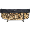 Woodhaven 9ft Courtyard Firewood Rack - Luxury Outdoor Log Holder With Cover - Made In USA - Black UV Stable Powder Coat Finish