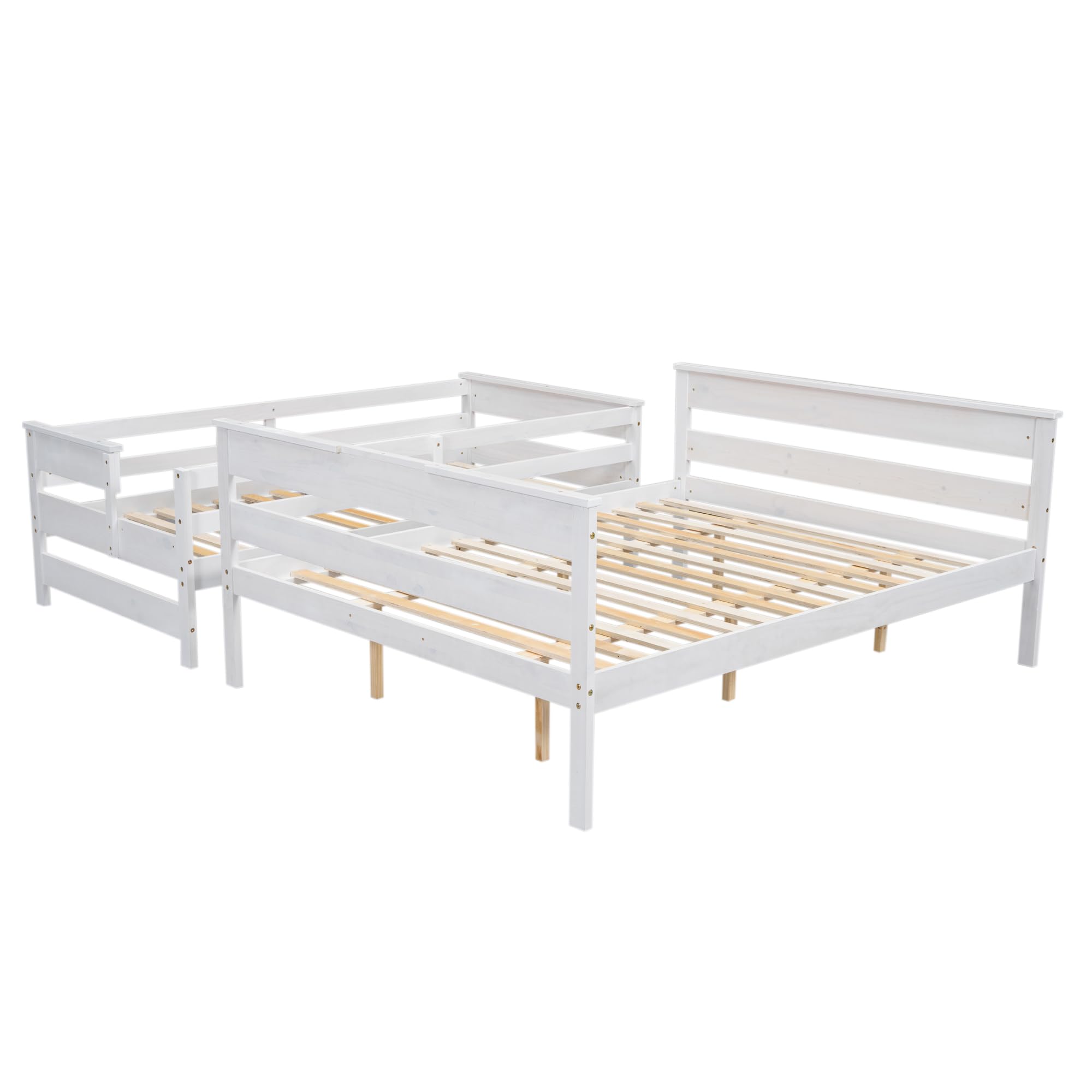Ball & Cast Bunk Bed Twin XL Over Queen Size,Solid Wood Bed Frame with Guardrails,Ladder,Detachable Bunk Bed for Adults,Teens & Kids,No Box Spring Needed,Space-Saving Design,White