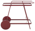 SAFAVIEH Home Collection Zunia Brick Red & Clear Glass 2-Tier Kitchen Dining Bar Cart Trolly with Wheels