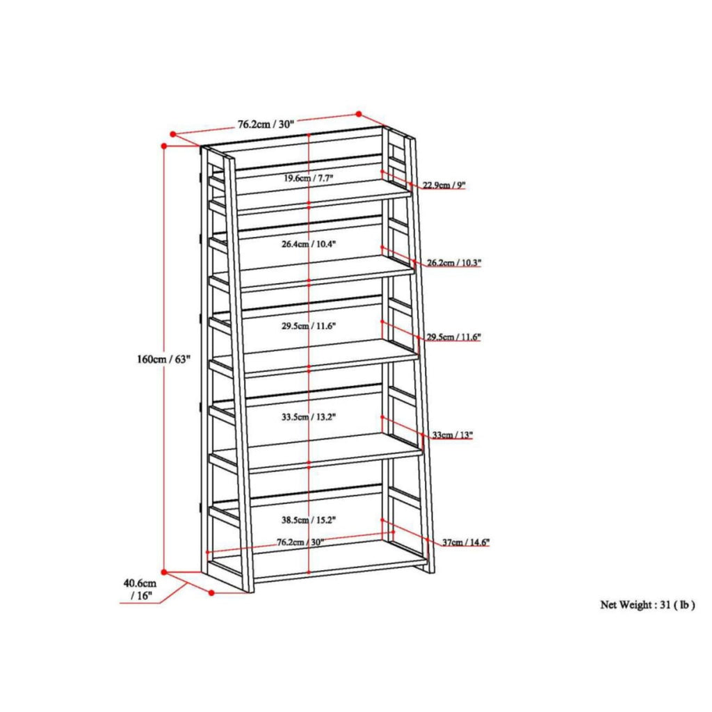 Hassyee Industrial Design Ladder Shelf Storage Rack Bookcase, Transitional Style Multipurpose 5-Tier Bookshelf for Living Room, Home Office, Kitchen, Bedroom