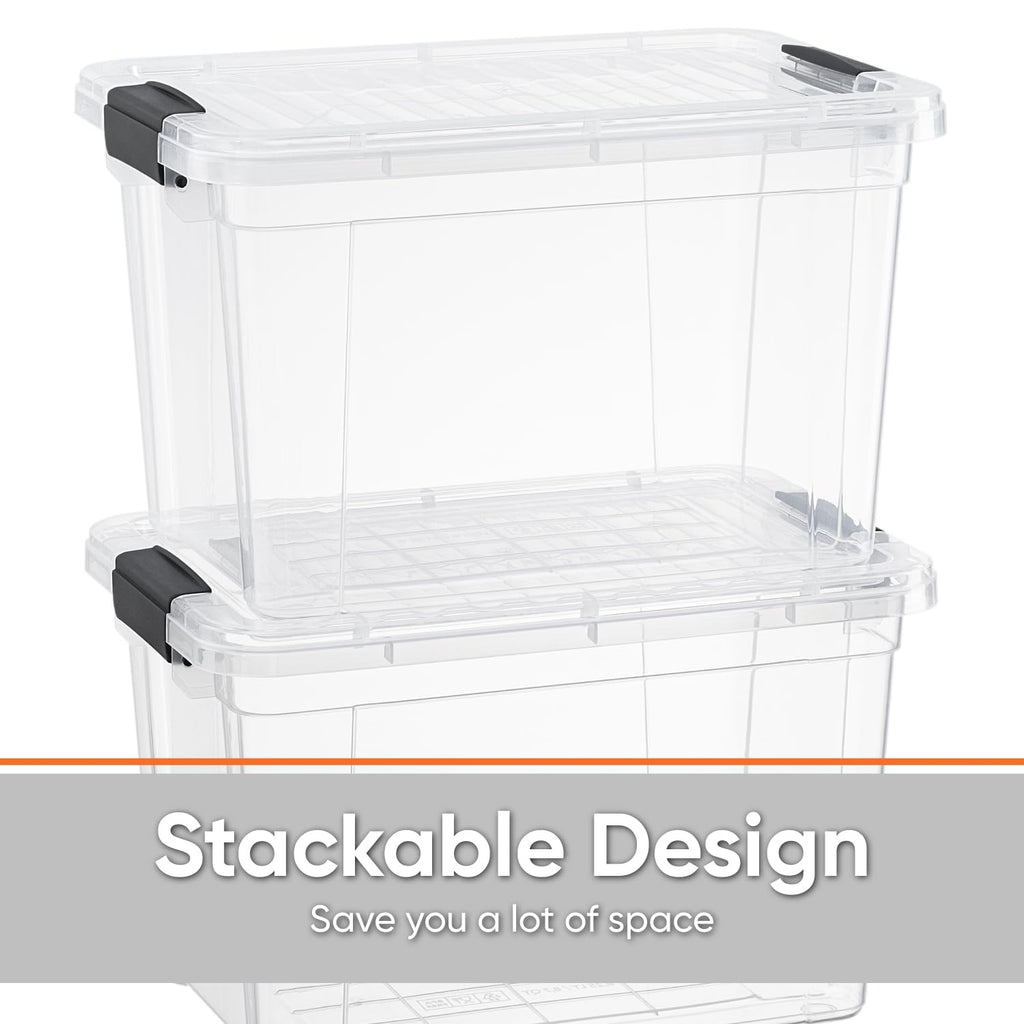 Superio Clear Storage Box with Lid, 49 Quart Plastic Container Bins for Organizing, Stackable Crates, BPA Free, Non Toxic, Odor Free, Organizers for Home, Office, School, and Dorm, 10 Pack