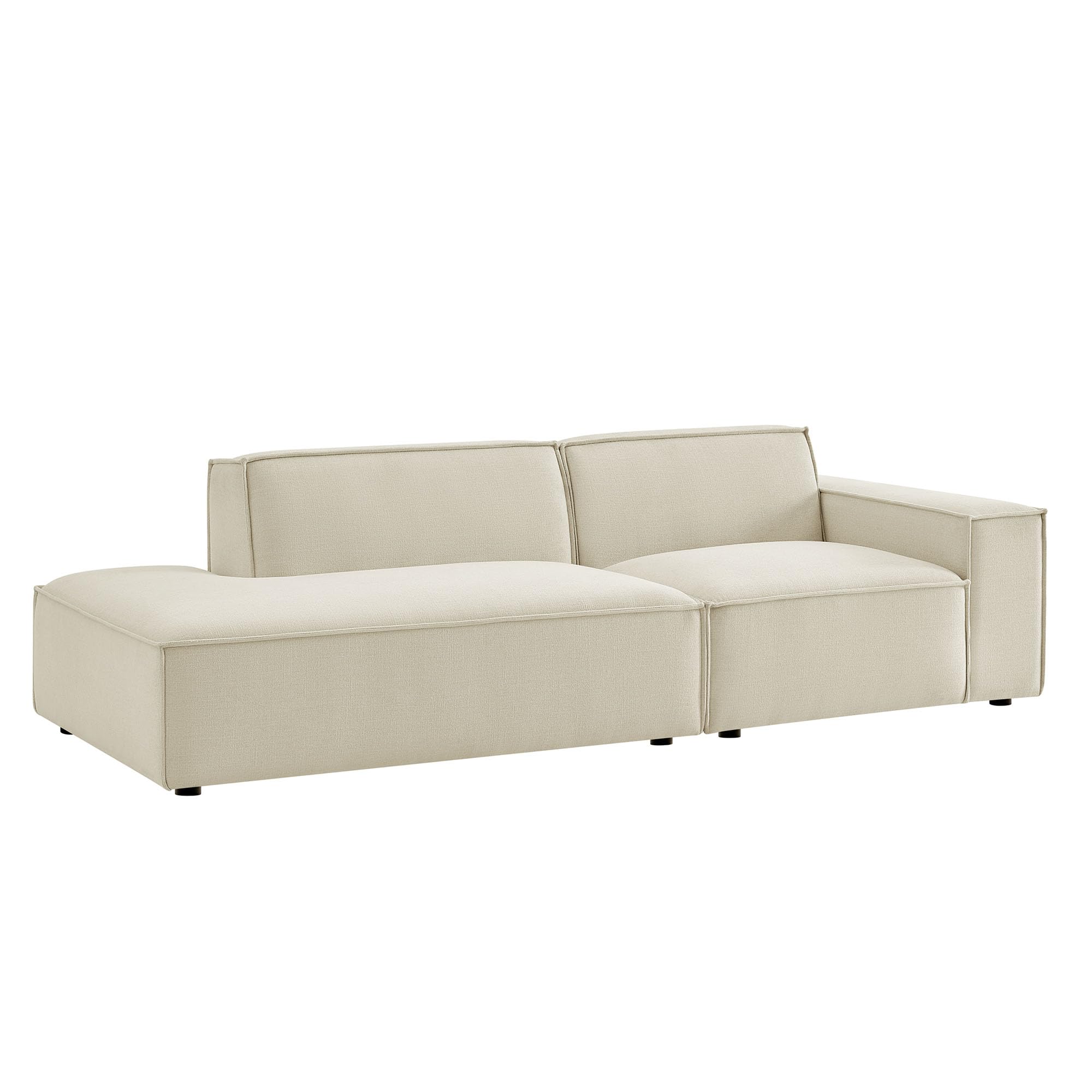Modway Restore Performance Fabric Upholstered 2-Piece Modular Loveseat in Ecru – Low Profile Sectional Sofa with Right-Facing Armchair and Left-Facing Armless Chaise