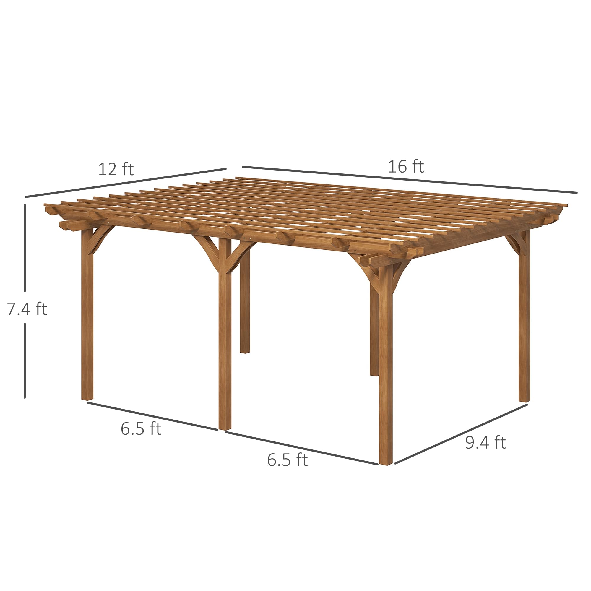 Outsunny 12' x 16' Outdoor Pergola, Wood Gazebo Grape Trellis with Stable Structure for Climbing Plant Support, Garden, Patio, Backyard, Deck, Brown
