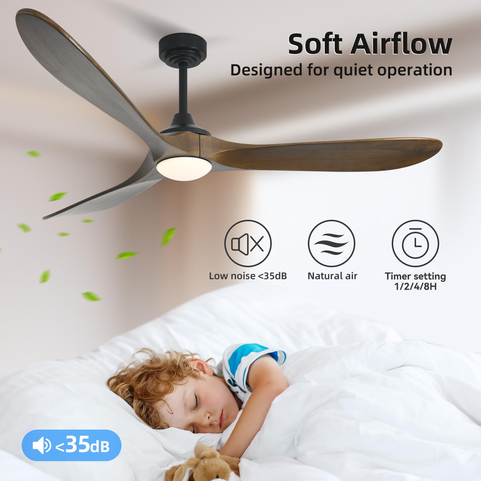 Homlit Ceiling Fan with Lights, 72'' Solid Wood Indoor/Outdoor Ceiling Fan with Quiet Reversible DC Motor, Control with WIFI Alexa App, 3CCT Dimmable, 6 Speeds Bronze Outdoor Fan for Patio Porch