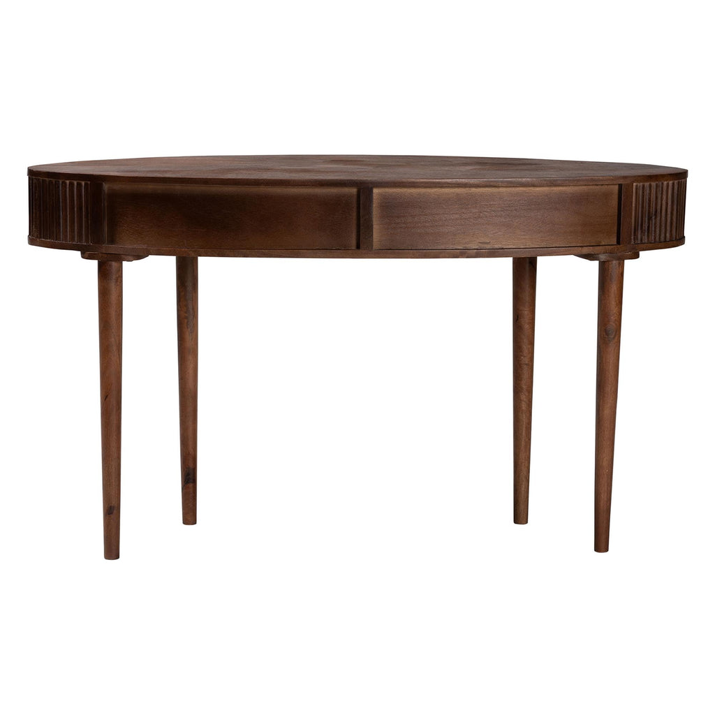 Baxton Studio Linore Fluted Wood Console Table - 2-Drawer Oval Accent Table for Living Room or Entryway