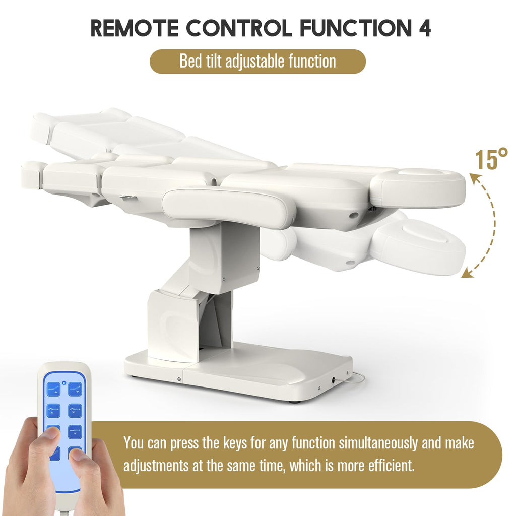 Dolonm 4 Motor Electric Chair/Bed, Aluminum Hydraulic System for Medical Treatment Exam, Facial, Spa, Eyelash, Tattoo, Podiatry Treatment Beauty Massage, Hand Remote Controlled Adjustable - White
