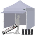 Eurmax USA 10x10 Pop Up Canopy,Commercial Tent with Patented No-Tip Rolling Bag,30sqft Extension Awning & 4 Zippered Removable Walls,UV & Water Resistant,Heavy Duty Instant Shelter Gazebo,Grey