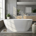 59'' Acrylic Free Standing Soaking Tub, Double-Walled Insulated Freestanding Bathtub with Ergonomic Deep Design, Glossy White, Matte Drain, Black Overflow, cUPC Certified Stand Alone Tub