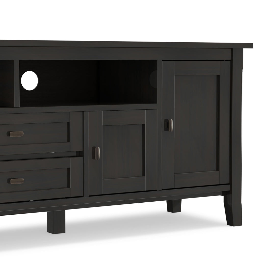 SIMPLIHOME Warm Shaker TV Stand - 72 inch Wide Solid Wood Media Console in Hickory Brown, Transitional Entertainment Center for Living Room for TVs up to 80 Inches with Cabinets and Cable Management