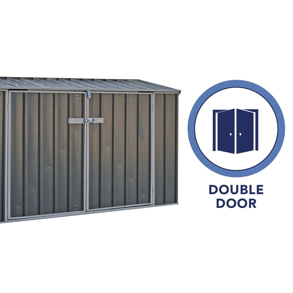 Absco Durango 2.5 Ft. x 7.5 Ft. Metal Storage Shed DIY Two Door Woodland Gray Galvanized Steel Bike Shed for Tools, Lawn & Garden Equipment, Outdoor Patio Furniture, Garden Lean to Shed Kit