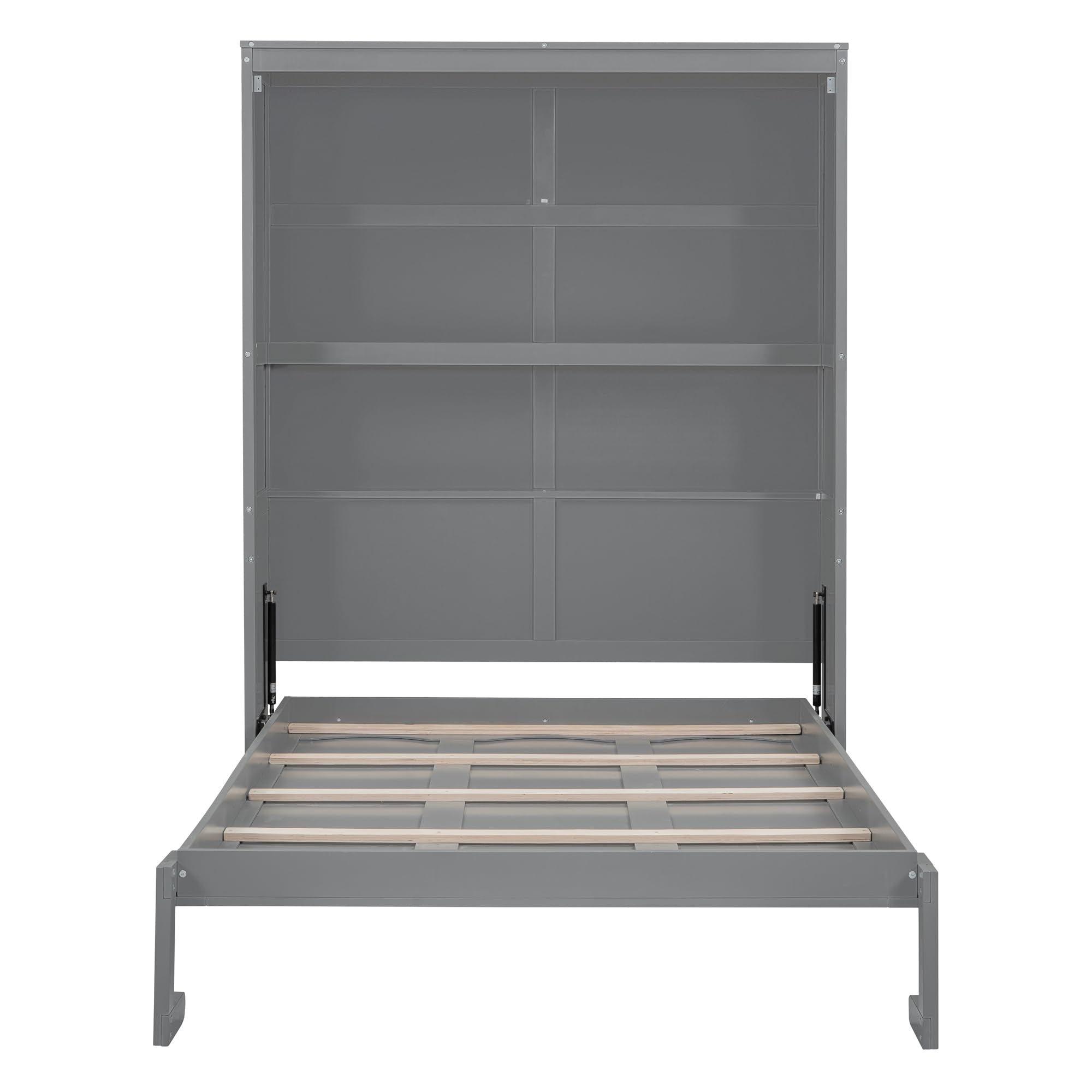 Ball & Cast Full Size Murphy Bed Wall Bed with Shelves and Mattress Holder,Wood Hideaway Cabinet Chest w/Slat Support,can be Folded,for Small Room,Dorms,Gray