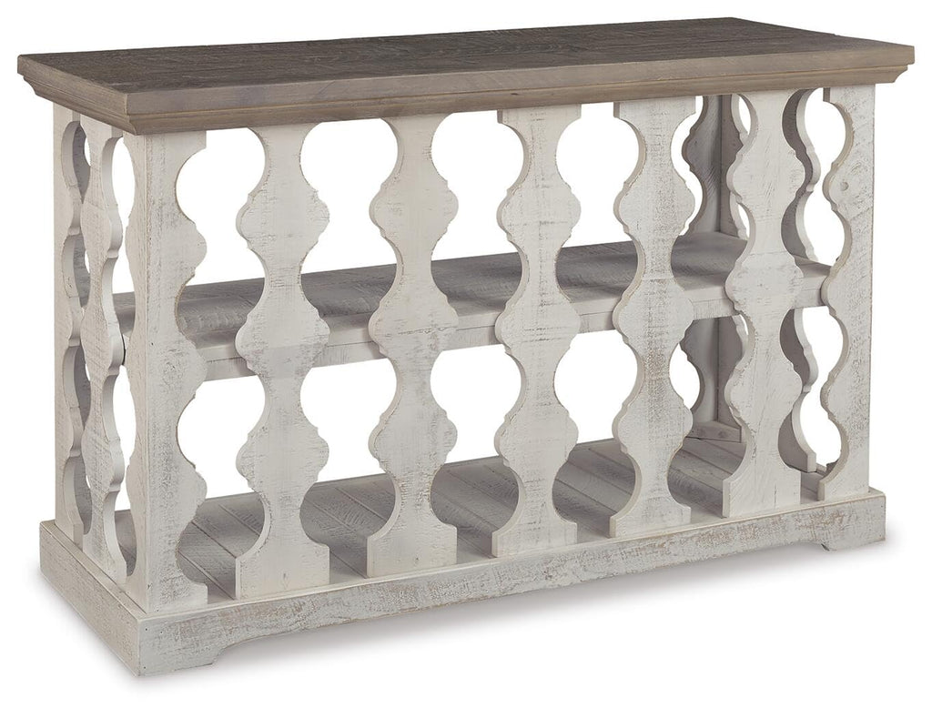 Signature Design by Ashley Havalance Farmhouse Console Sofa Table, Fixed Shelf, Pine Wood, 45.5" W x 17.25" D x 27.88" H, Distressed Finish, Gray & White