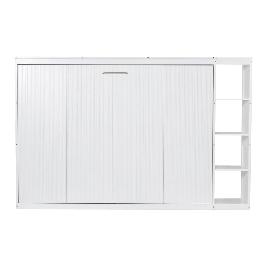 GDFStudio Boden Full Size Murphy Bed, Full Size Murphy Bed with Bookshelf, 4 Storage Shelves, Ample Storage Space, Organized as Cabinet, Saving Space Design, Perfect for Small Apartment, White