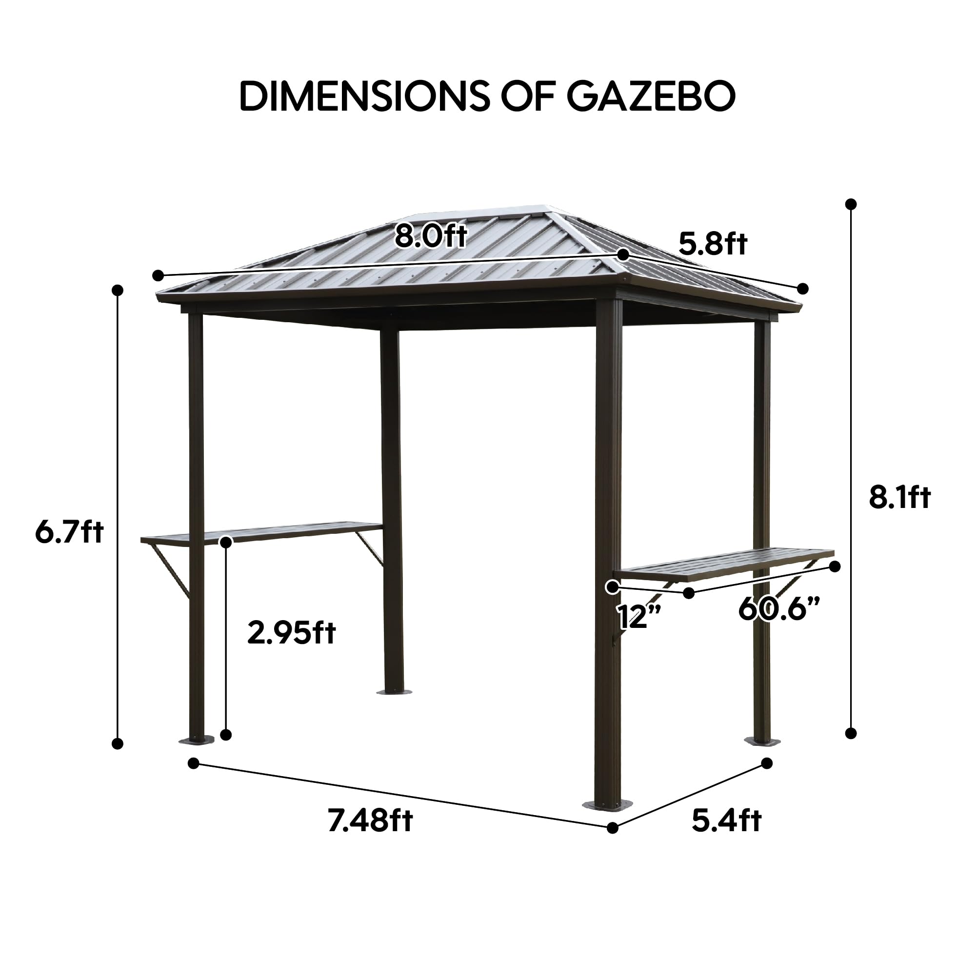 Grill Hardtop Gazebo Outdoor Metal Hard Top Gazebo, Permanent BBQ Gazebo with Galvanized Steel,Aluminum Framed Pavilion with Shelves for Patio Backyard Lawn Garden, Patio, Backyard Single Roof