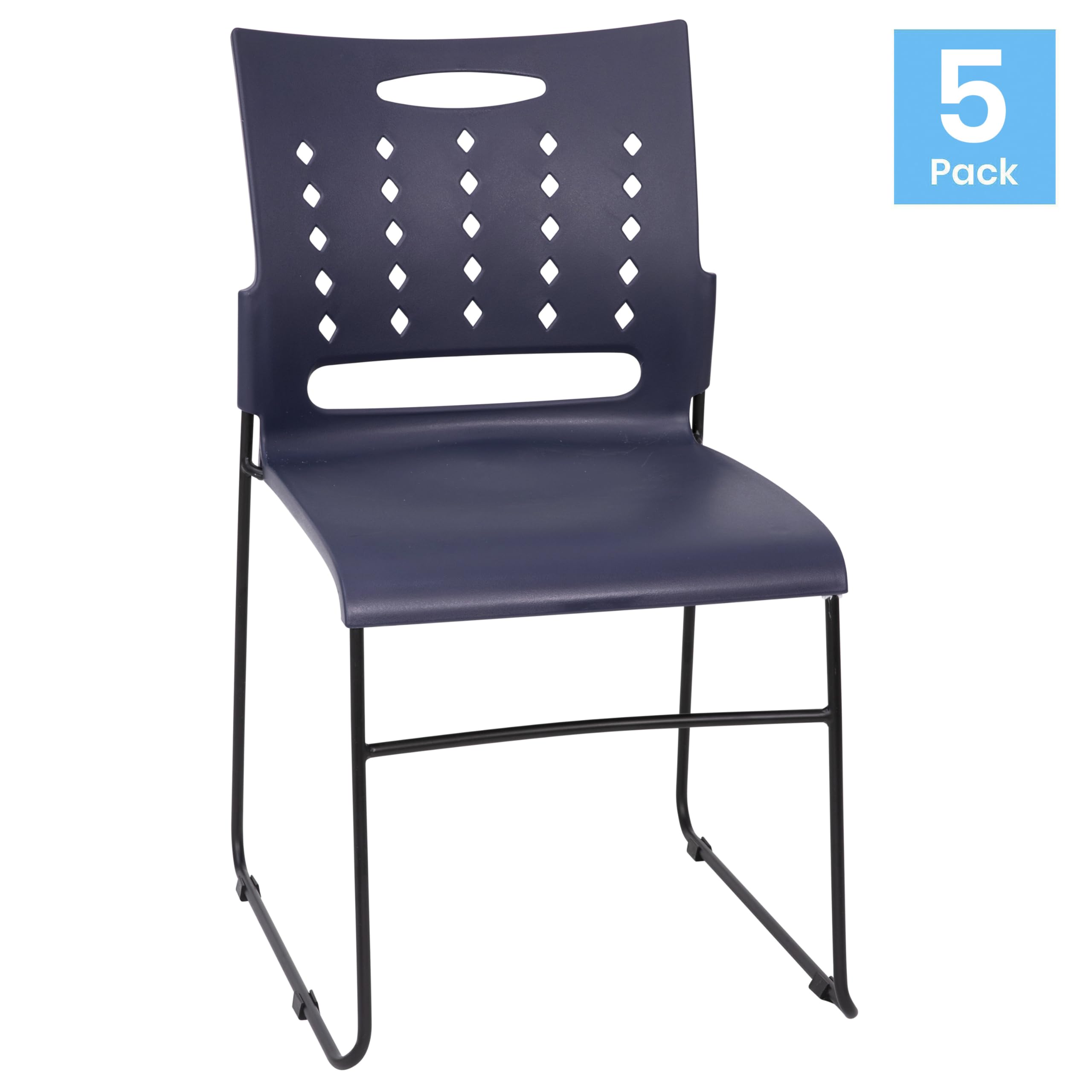 Flash Furniture HERCULES Series 881 lb. Capacity Navy Sled Base Stack Chairs with Air-Vent Back, Set of 5