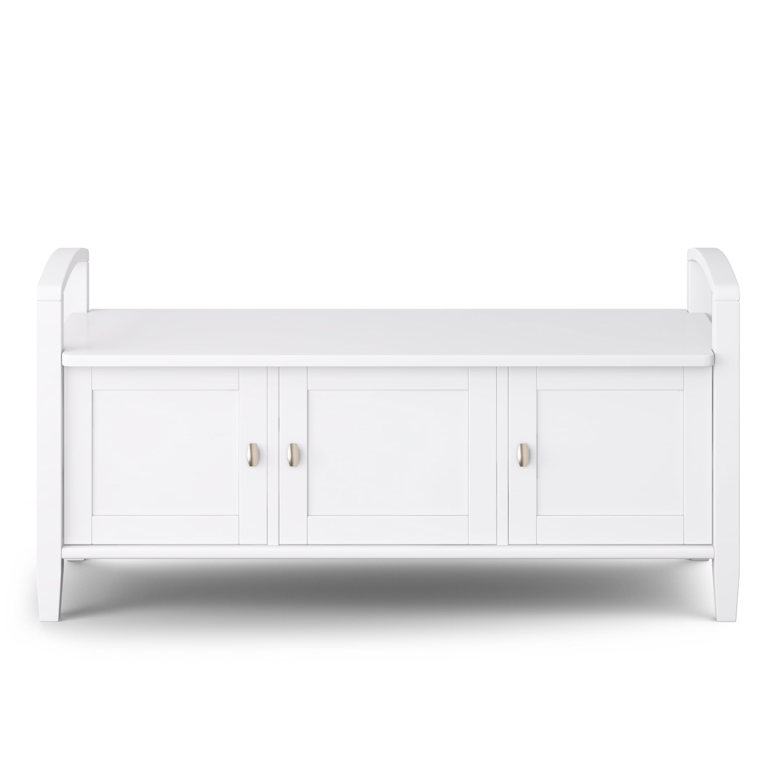 SIMPLIHOME Warm Shaker Entryway Storage Bench - 44 inch Wide Solid Wood Storage Seat in White, Transitional Bench Seat for Mudroom or Living Room with Lift-Up Lid and Shaker-Style Panels