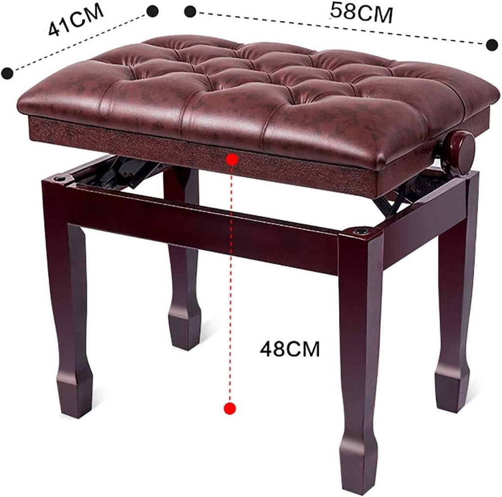 FKTHYO Piano Stool Piano Bench Dressing Table Stool Solid Wood Piano Stool Leather Padded Piano Bench Keyboard Stools with Elegant Horseshoe Stool Legs, 58 x 41 x 48-58CM,Mahogany