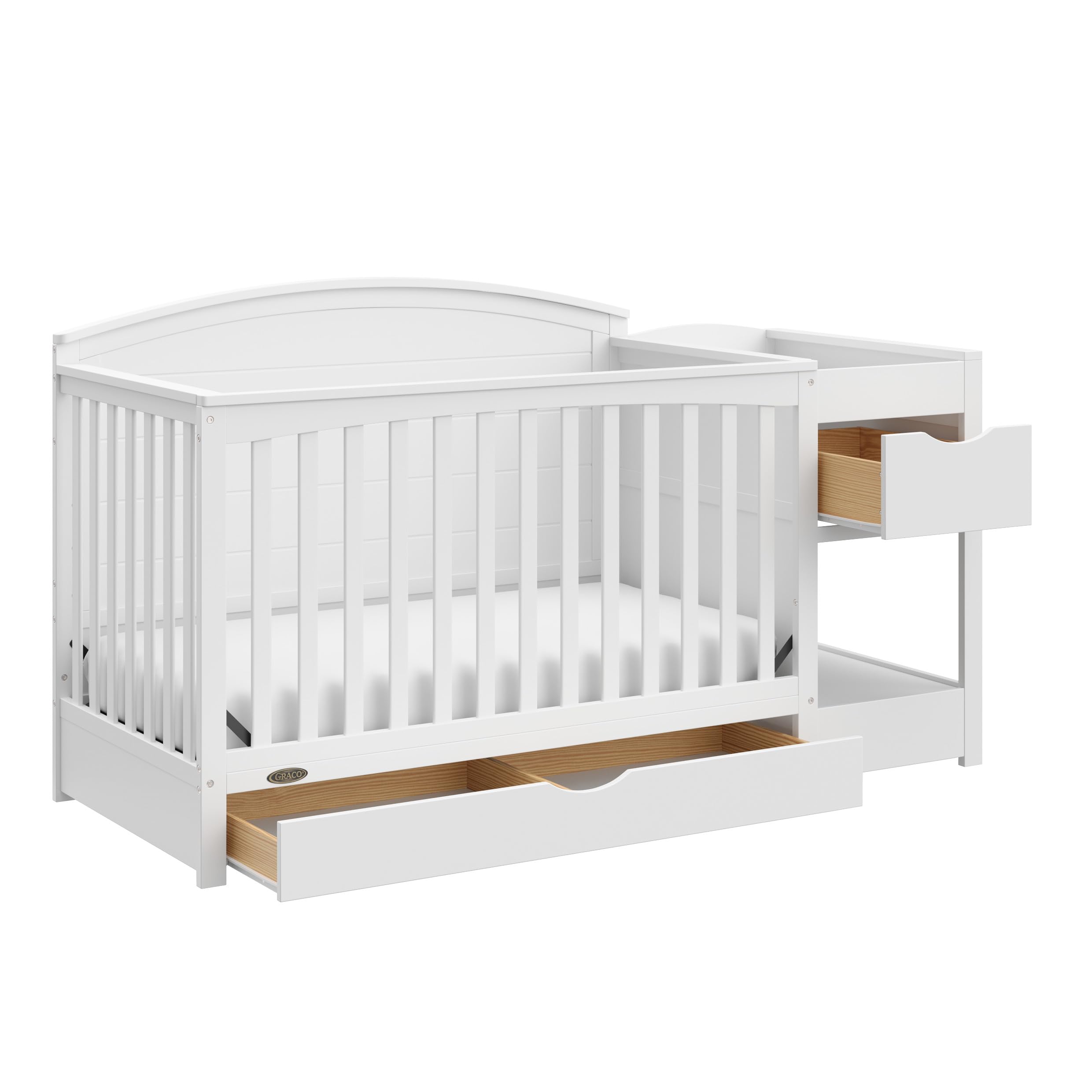 Graco Bellwood 5-in-1 Convertible Crib & Changer with Drawer - GREENGUARD Gold Certified, Full-Size Storage Drawer, Converts to Toddler Bed (White)