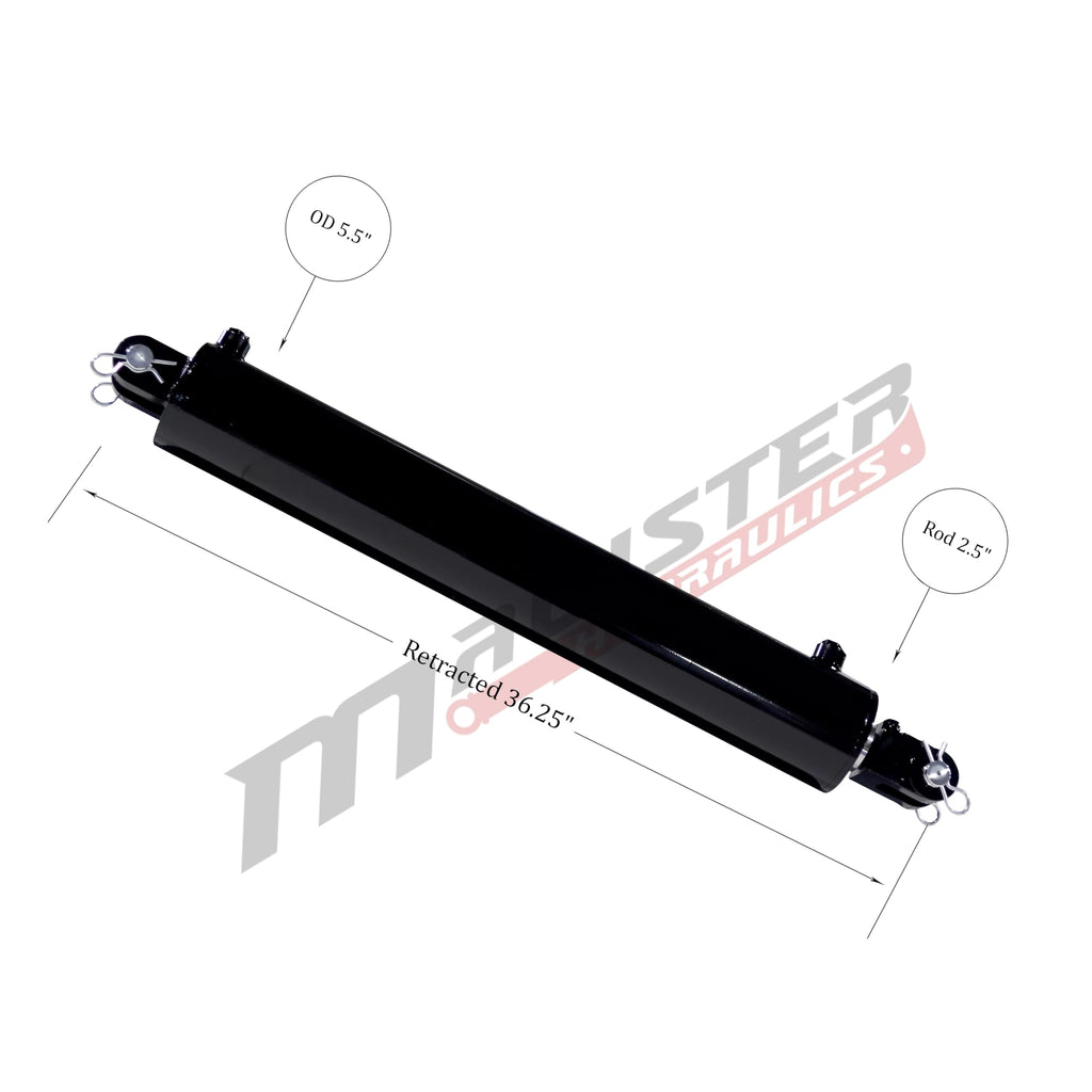 Magister Hydraulic Cylinder 5" Bore x 24" Stroke, Welded Hydraulic Ram with Clevis Ends, Double Acting Hydraulic Piston 3500 PSI (WCL 5x24)