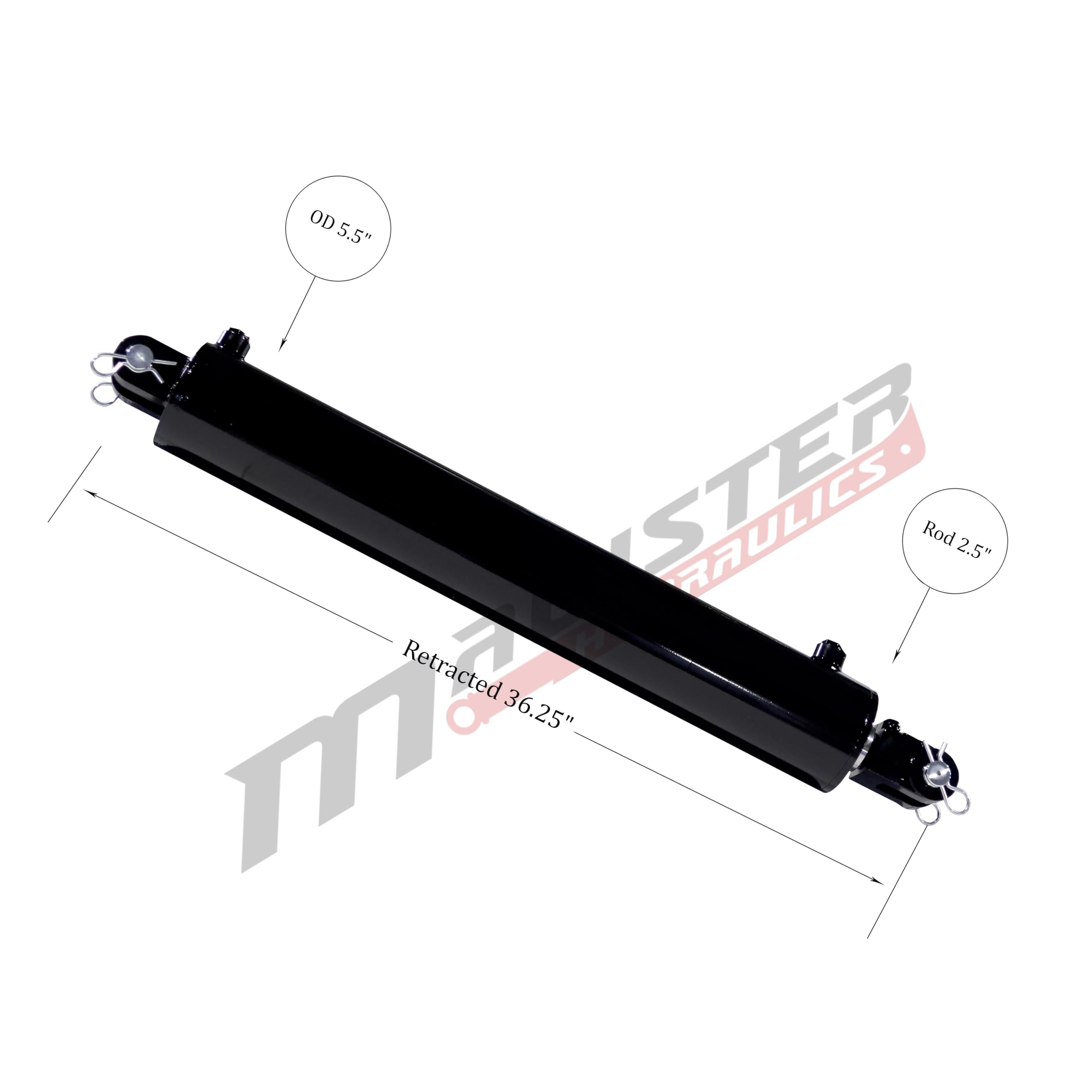 Magister Hydraulic Cylinder 5" Bore x 24" Stroke, Welded Hydraulic Ram with Clevis Ends, Double Acting Hydraulic Piston 3500 PSI (WCL 5x24)