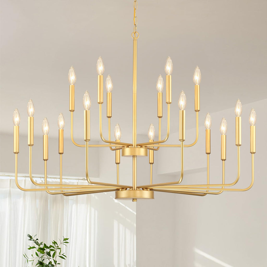 Gifarich Gold Chandeliers for Dining Room Light Fixture Over Table, Modern Farmhouse Chandeliers for Living Room,18-Lights Industrial Metal Candle Lighting Fixtures for Entryway Kitchen Island Foyer