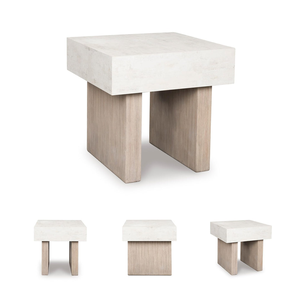 Signature Design by Ashley Jorlaina Modern End Table with Heat Resistant, Scratch Resistant and Fade Resistant Surface, Light Gray & Light Brown