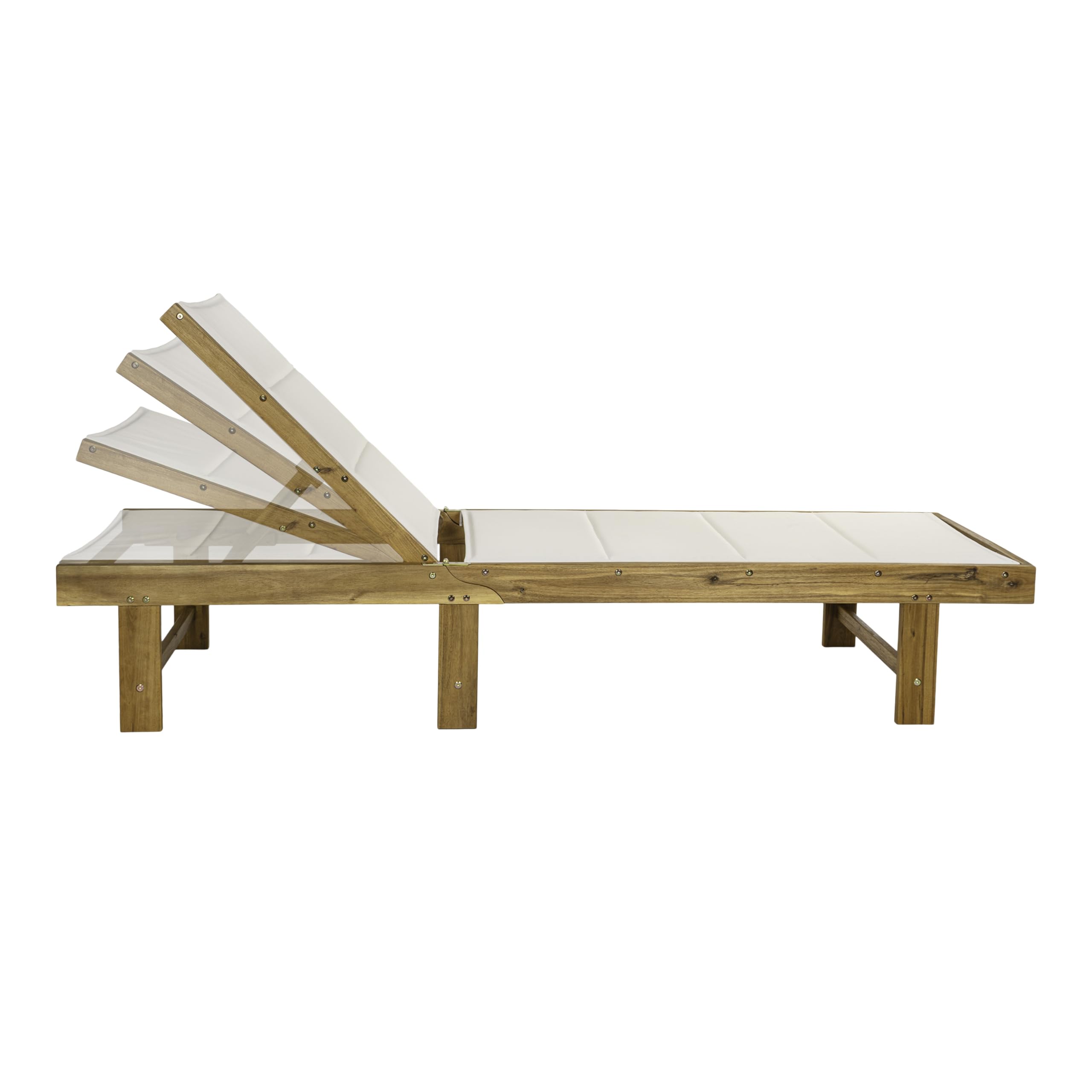 Eyely GNL1103A Quenyth 77.17"x26.38" Modern Minimalist Foldable Adjustable Wood Chaise Outdoor Lounge Chair, for Pool, Deck, Poolside, White/Natural