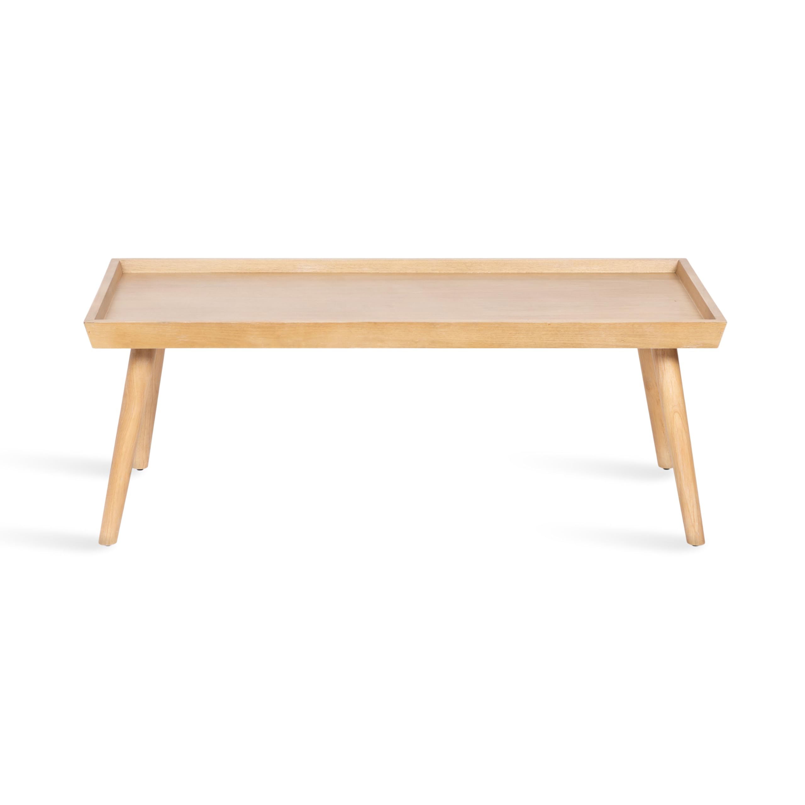 Kate and Laurel Eastmont Rectangle Wood Coffee Table; 46 x 22 x 17; Light Natural; Large Mid-Century Wooden Living Room Table with Stylish Tapered Legs and Adjustable Feet