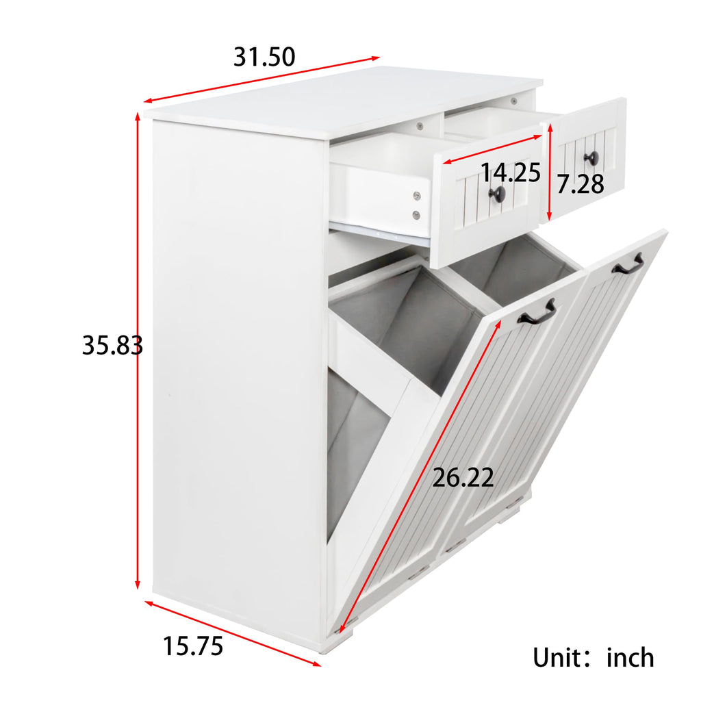 Laundry Cabinet with 2 Removable Laundry Basket 2 Drawers Durable and Easy to Clean Tilt Out Hamper Organization Storage Sorters for Bathroom Living Room Entryway Particle Board White