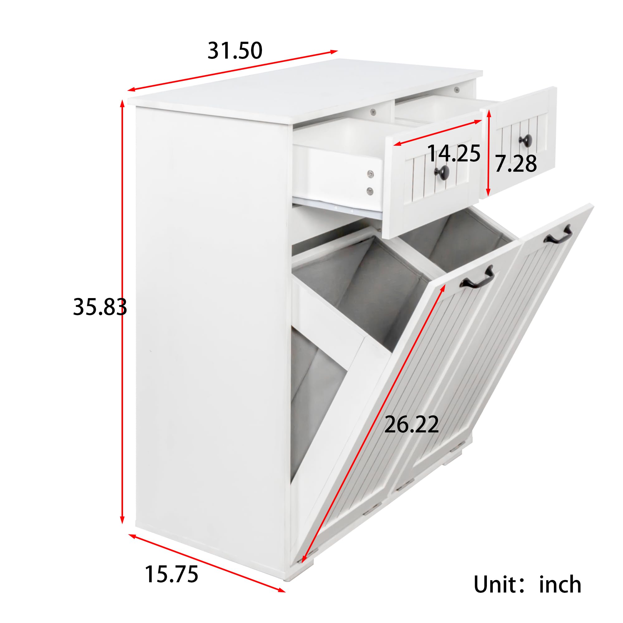 Laundry Cabinet with 2 Removable Laundry Basket 2 Drawers Durable and Easy to Clean Tilt Out Hamper Organization Storage Sorters for Bathroom Living Room Entryway Particle Board White