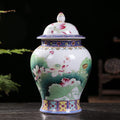 Ceramic Jar with Lid for Home Decor Traditional Chinese Flowers and Birdstemple Handcrafted Porcelain Vase (a) (a One Size)