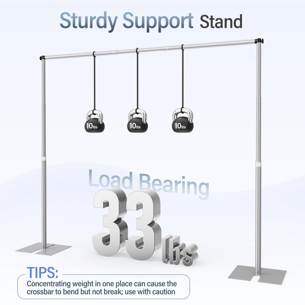 EMART Heavy Duty Backdrop Stand, 10x12Ft Adjustable Pipe and Drape kit with 9.26 LBS Steel Flat Base, Sturdy Metal Diy Photo Background Frame for Parties, Events, Wedding, Photography - Silver