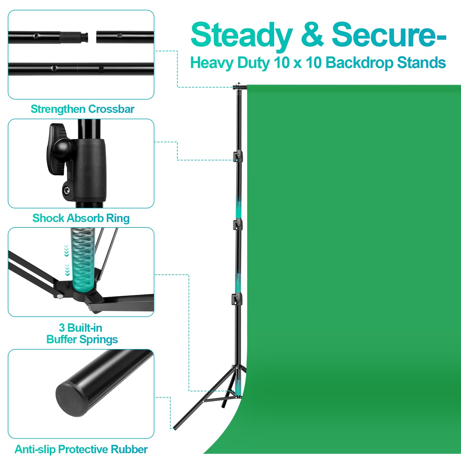 EMART 10 x 10 ft Heavy Duty Backdrop Support System, Professional Photography Lighting Kit with 5500K 50W LED, 10 * 15ft Backdrop *3, Reflector, Umbrellas&Softbox Lighting Kit for Studio, Portrait