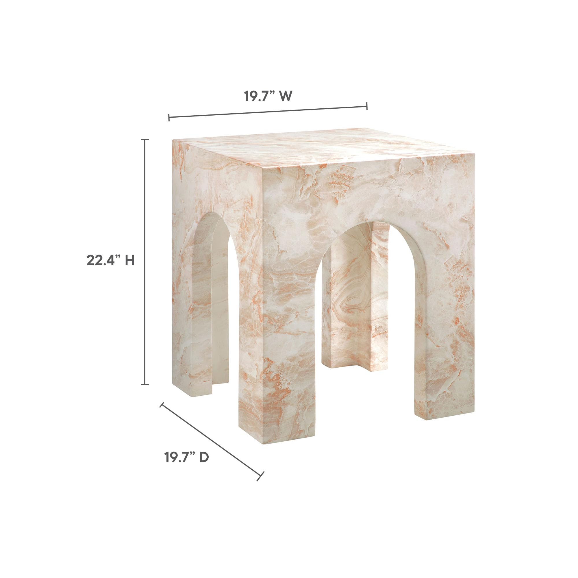 Modway Valen Arched Concrete Side Table with Faux Stone Finish in Honey Onyx