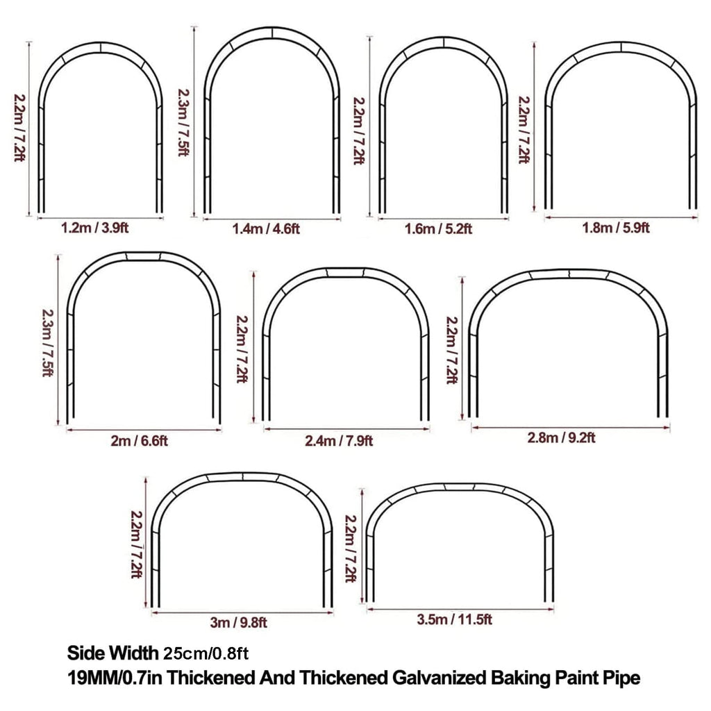 Extra Wide Metal Garden Arch Arbour with Base Weather Resistant Rose Trellis Archway for Wedding Garden Decoration Black 240x220cm (Dark Green 280 x 220cm)
