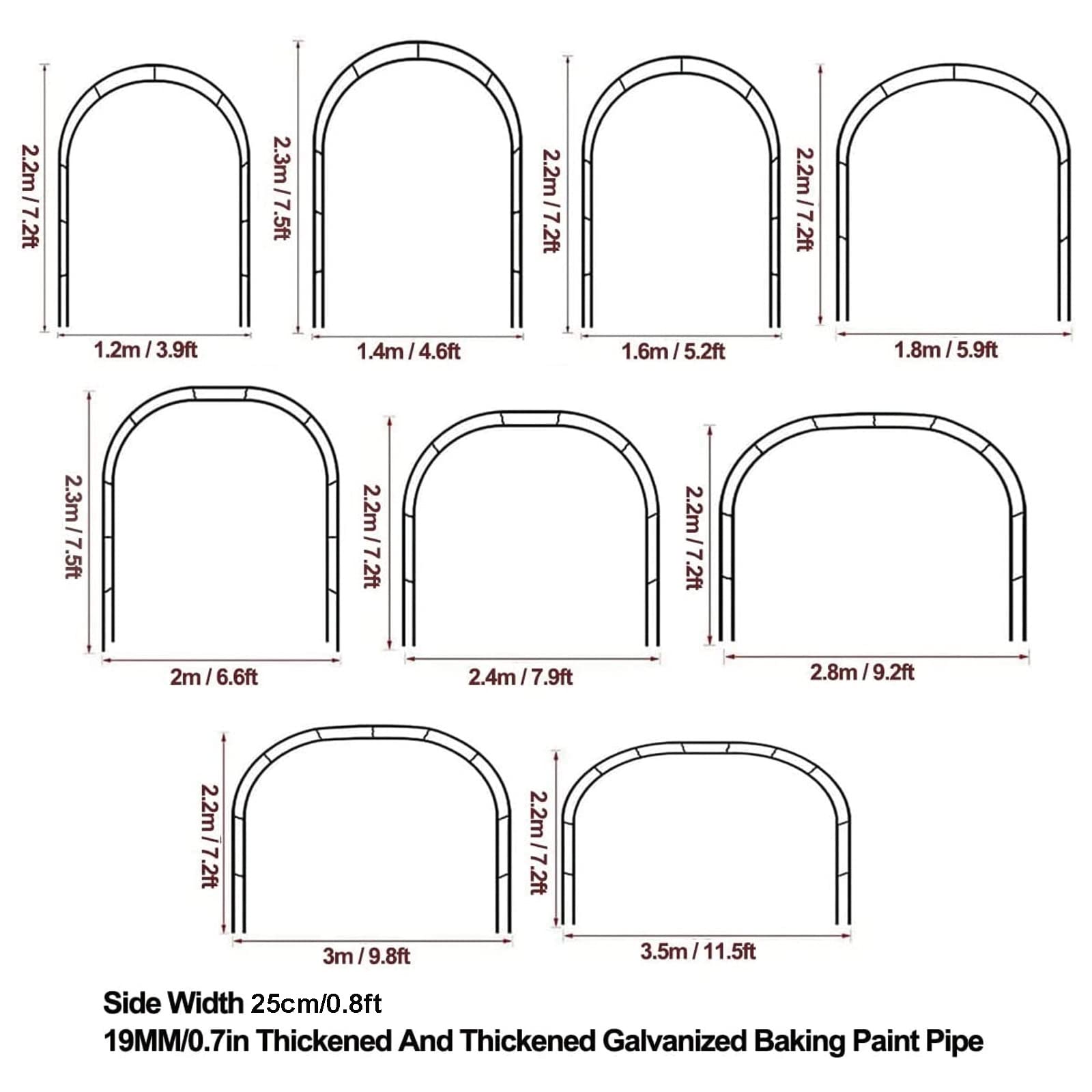 Extra Wide Metal Garden Arch Arbour with Base Weather Resistant Rose Trellis Archway for Wedding Garden Decoration Black 240x220cm (Dark Green 280 x 220cm)
