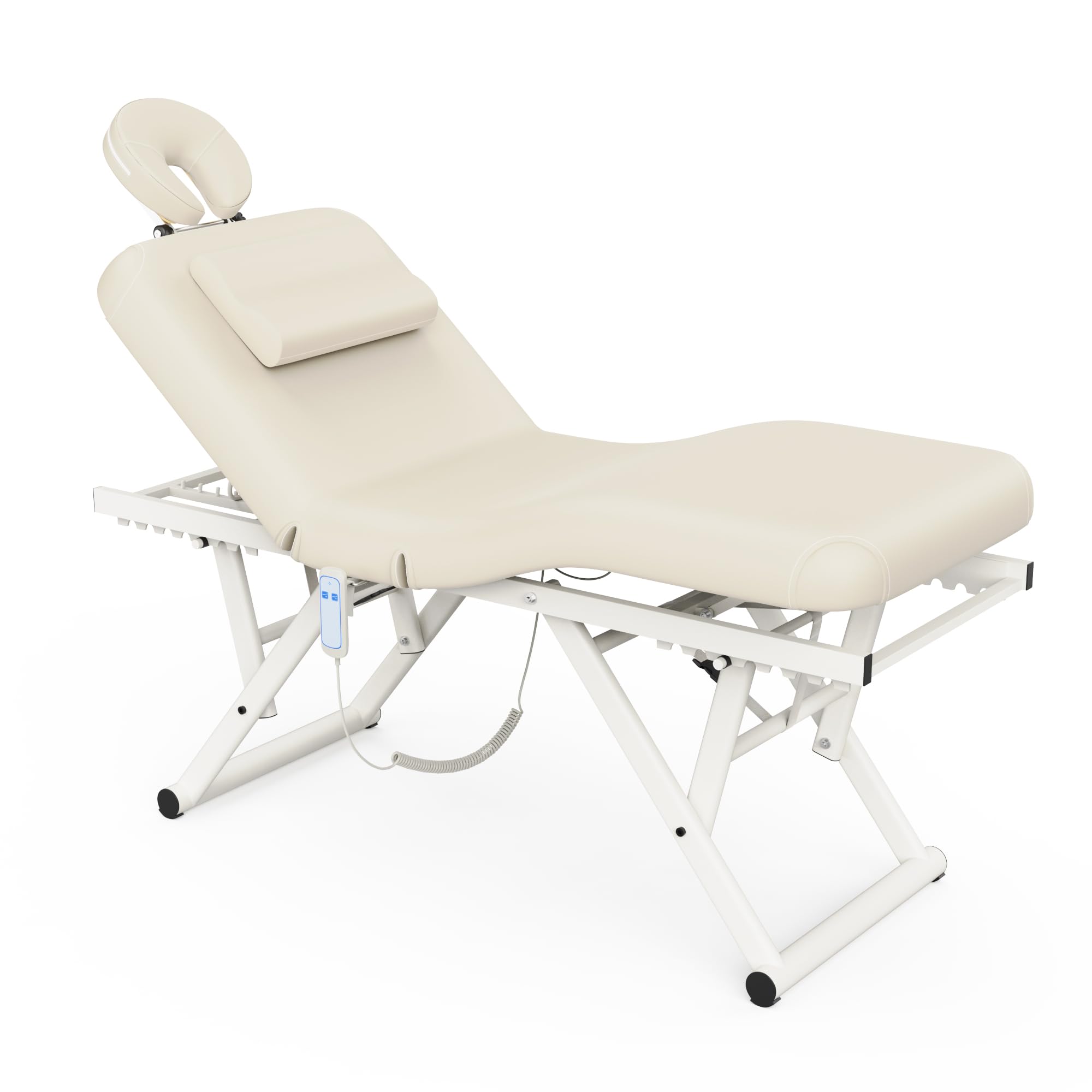pouseayar Adjustable Massage Table with Face Pillow & Headrest, Sturdy and Solid, Silent and Easy to Adjust - Adjustable Backrest, Electric Leg Lifting, Beige Gray