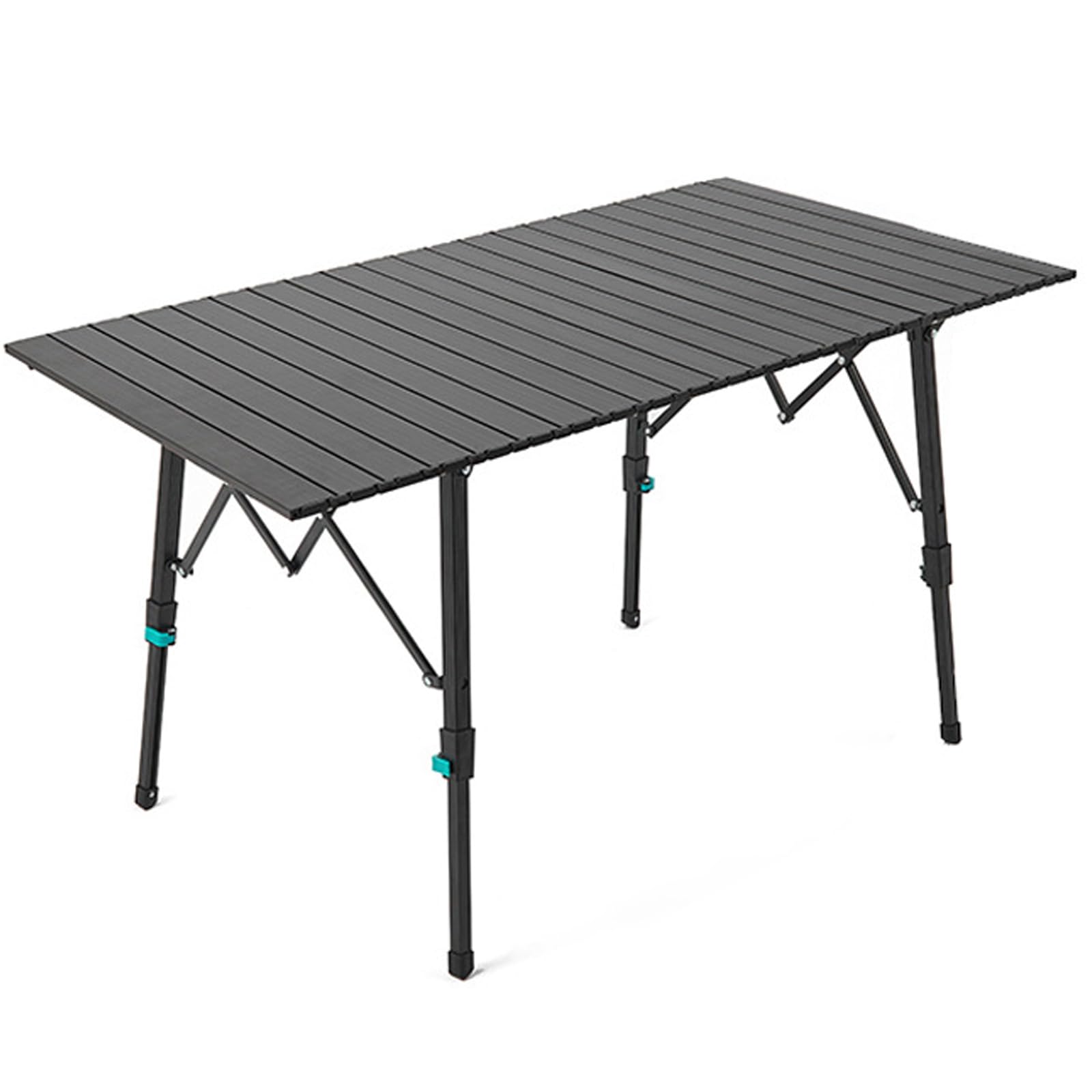 Adjustable Folding Picnic Table Portable Aluminum Camping Table Lightweight Travel Table Compact Storage Easy Setup Outdoor Dining 120x70cm Black