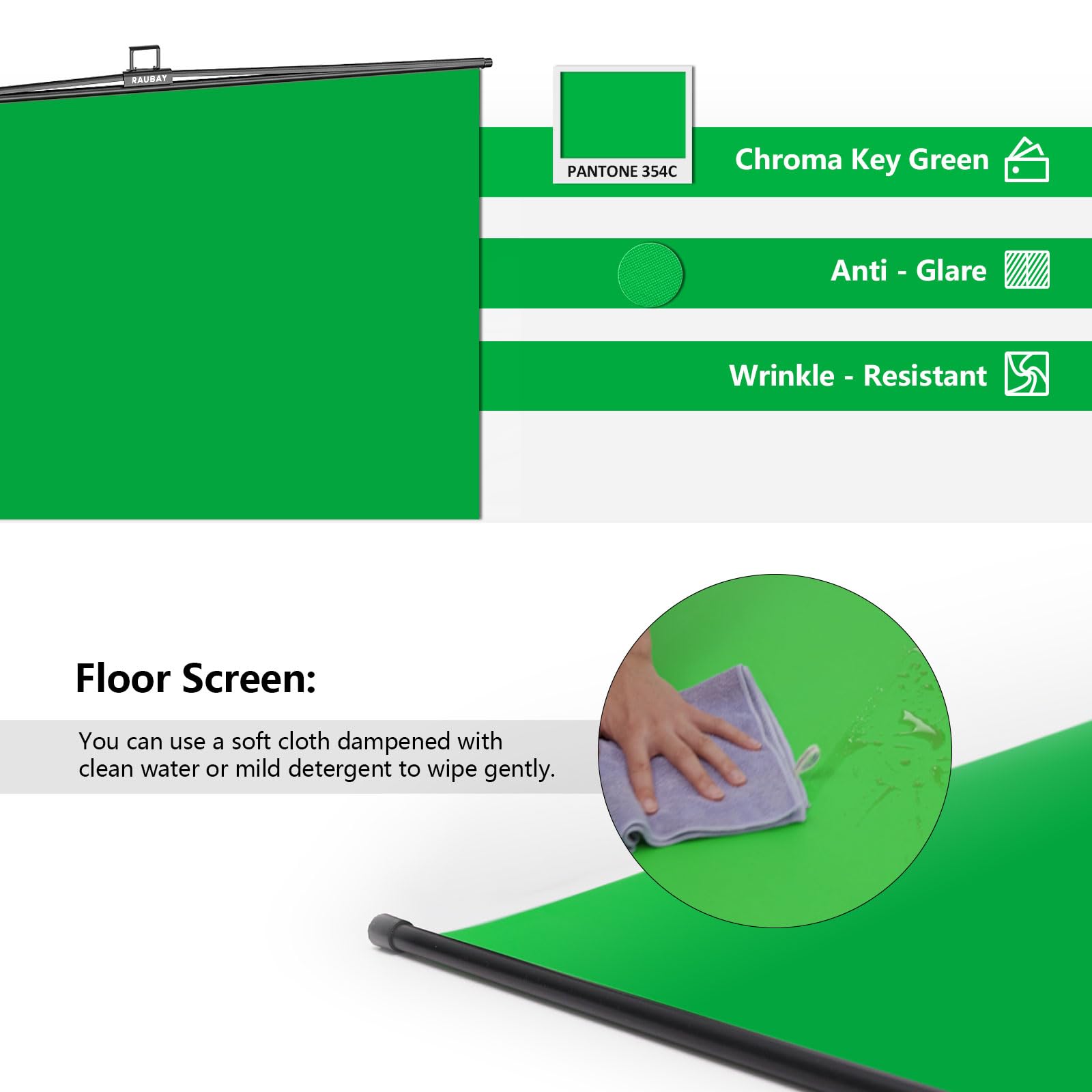 RAUBAY Collapsible Green Screen - FloorFlex Backdrop with Floor Extension 7x7x7 ft - Portable Retractable Chroma Key Background with Stand for Video Conference, Streaming, Photo Studio CGS2100 - FX