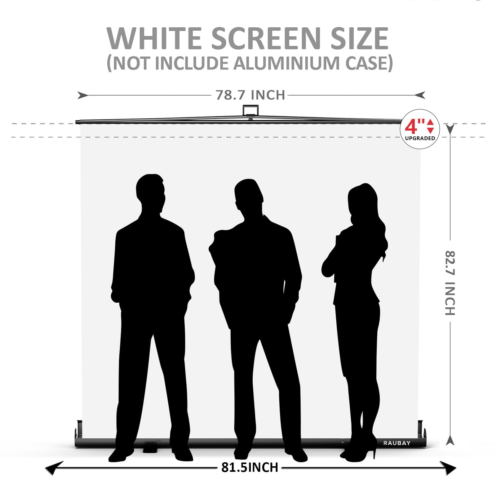 【Wider Style】 RAUBAY 78.7 x 82.7in Large Collapsible White Backdrop Screen Portable Retractable Panel Photo Background with Stand for Video Conference, Photographic Studio, Streaming