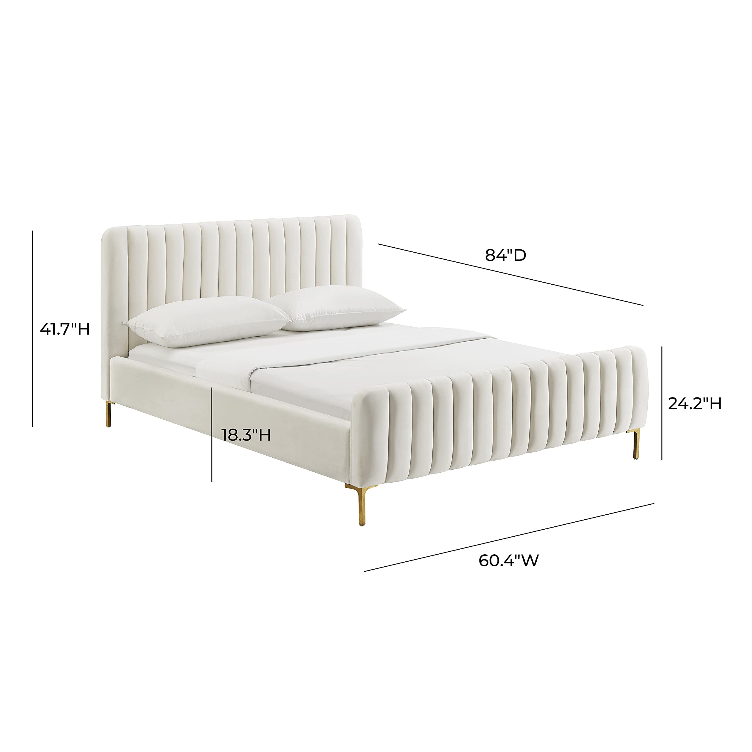 Tov Furniture Angela Velvet Bed in Full (Cream)