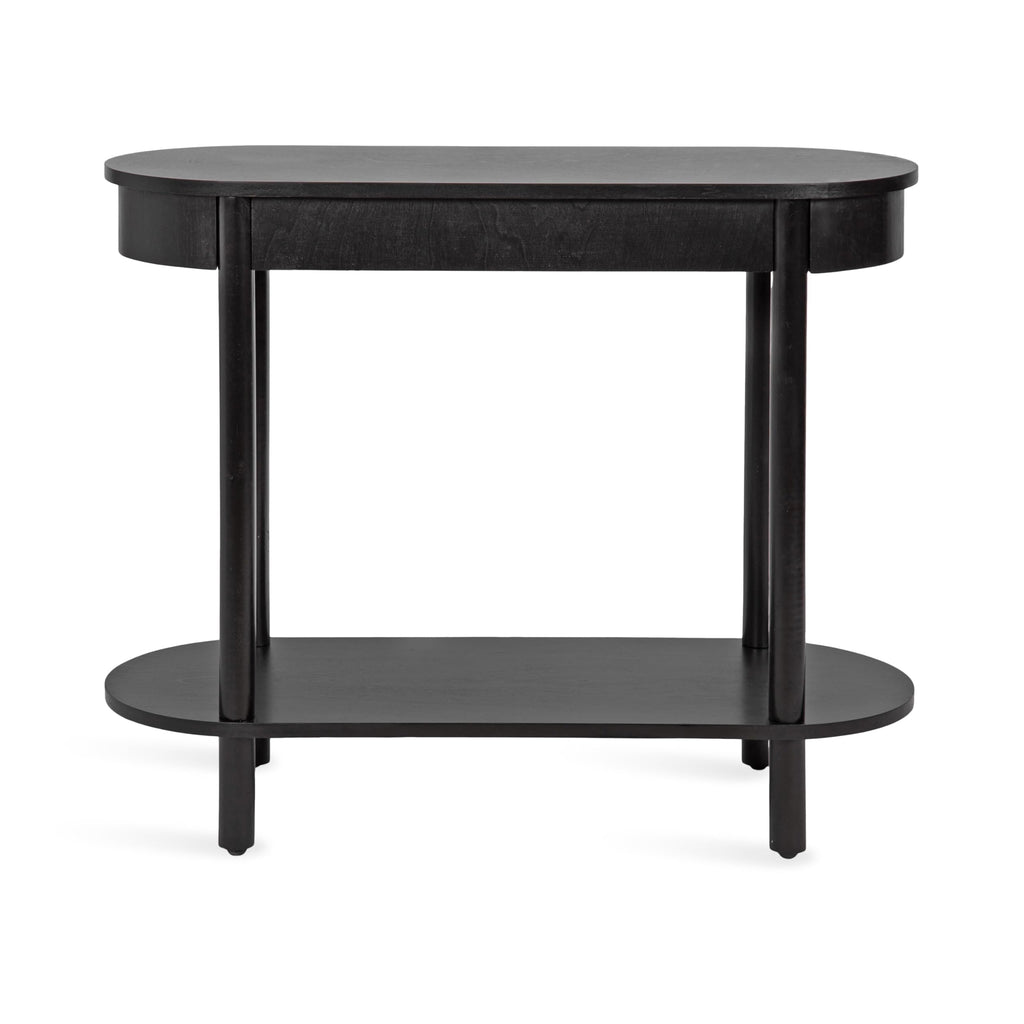 Kate and Laurel Koji Modern Tiered Rectangular Console Table; 36 x 14 x 30; Black; Transitional Two-Tier Wood Capsule Entryway Table with Storage for Use as Living Room Behind Couch Decor