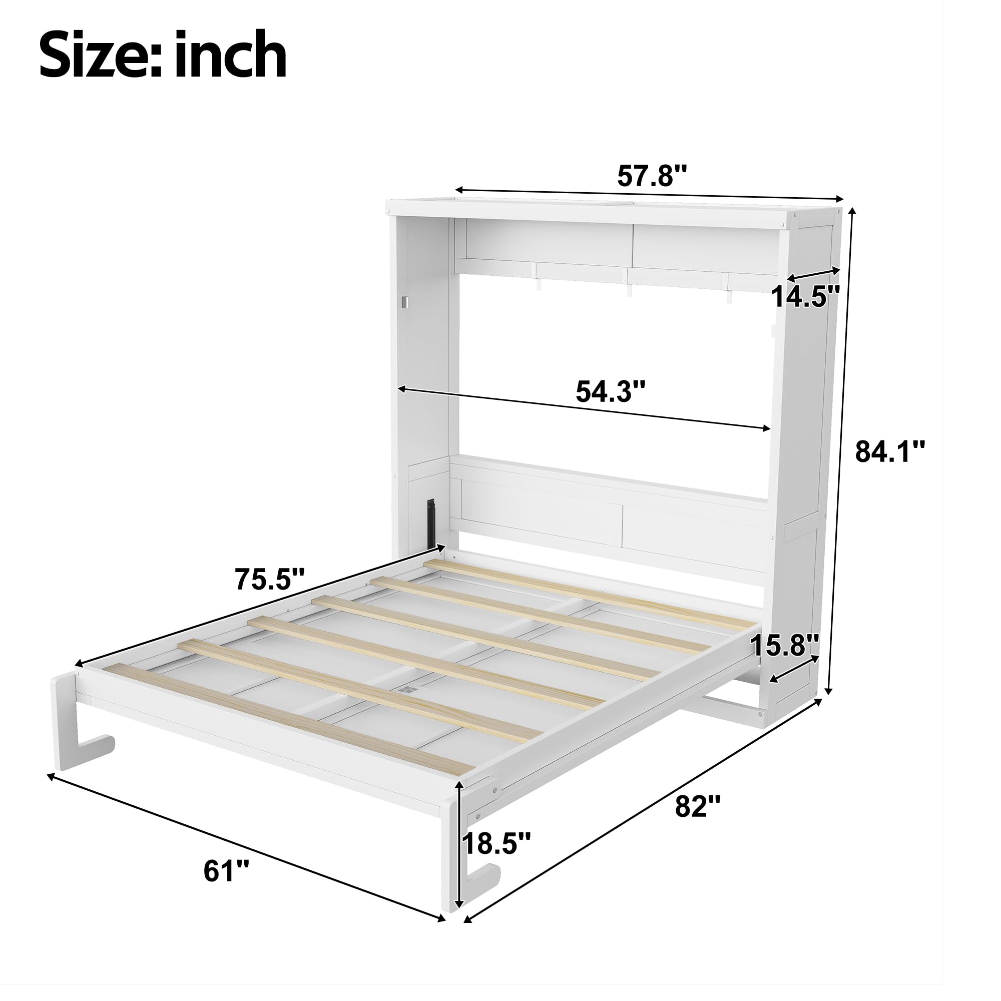 Full Murphy Bed Space-Saving Wall Bed, can be Folded into a Cabinet Bed for Multipurpose Guest Room or Home Office, White
