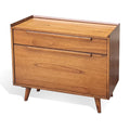 Pemberly Row Mid-Century Solid Wood Lateral File Cabinet, Brown Finish, 2-Drawer Design, Tapered Legs, Minimalist Aesthetic, Home Office or Workspace Storage Solution