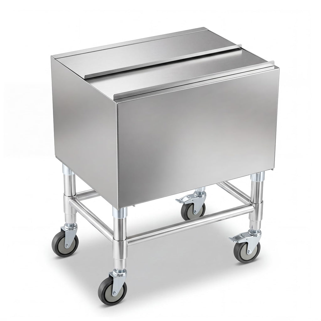 BreezeHug 18.5 x 24 x 30 Inches Commercial Ice Bin with Wheels, Underbar Stainless Steel Ice Chest with Sliding Lid, Cooler Cart Cocktail Unit for Bar Restaurant Pub and Hotels