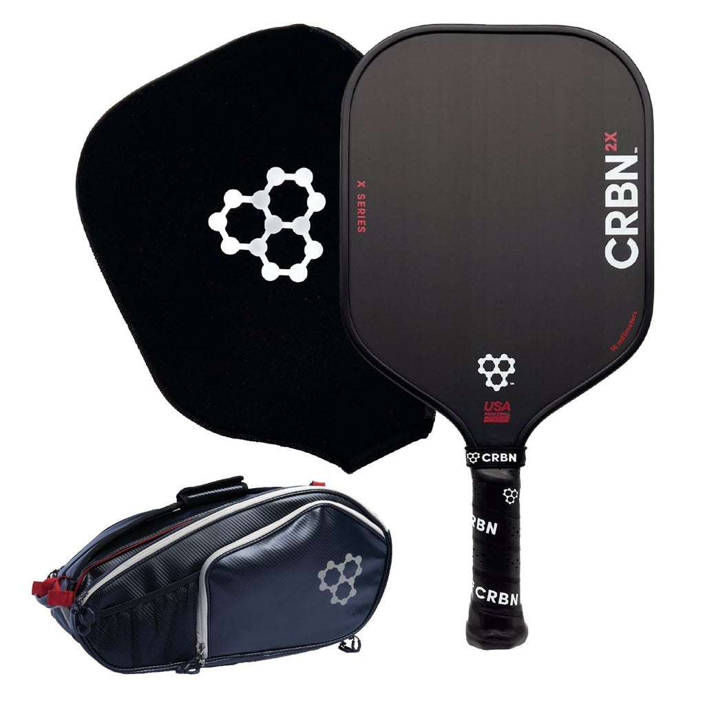 CRBN Pickleball – X Series Power Paddle (2X, 16mm) + Pro Team Tour Paddle Bag with Zip-Off Sling – Carbon Fiber Paddle & Multi-Pocket Gear Bag - - Virtual Bundle